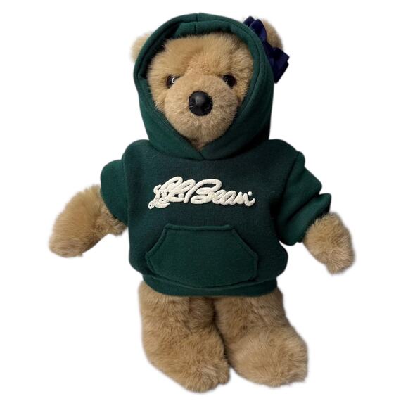 VTG LL Bean Ellie TEDDY BEAR 15” Plush In Green Hoodie Sweatshirt Stuffed Animal - Picture 1 of 11